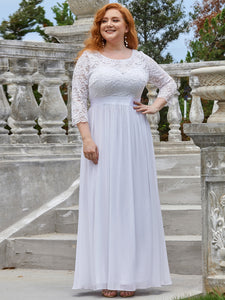Color=White | Plus Size Lace Wholesale Bridesmaid Dresses With Long Lace Sleeve-White 1