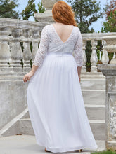 Load image into Gallery viewer, Color=White | Plus Size Lace Wholesale Bridesmaid Dresses With Long Lace Sleeve-White 2