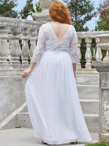 Color=White | Plus Size Lace Wholesale Bridesmaid Dresses With Long Lace Sleeve-White 2
