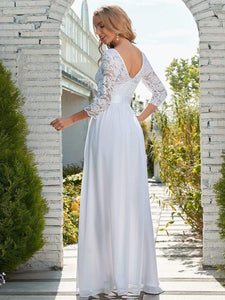 Color=White | Simple Casual Lace & Chiffon Wedding Dress For Bridal-White 9