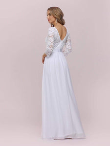 Color=White | Simple Casual Lace & Chiffon Wedding Dress For Bridal-White 5