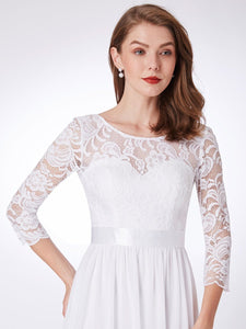 Color=White | Elegant Empire Waist Wholesale Bridesmaid Dresses With Long Lace Sleeve-White 5