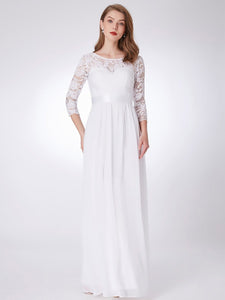 Color=White | Elegant Empire Waist Wholesale Bridesmaid Dresses With Long Lace Sleeve-White 1