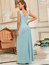 Load image into Gallery viewer, Color=Sky Blue | Women Fashion A Line V Neck Long Gillter Evening Dress With Side Split Ep07505-Sky Blue 2