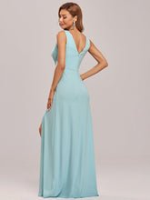 Load image into Gallery viewer, Color=Sky Blue | Women Fashion A Line V Neck Long Gillter Evening Dress With Side Split Ep07505-Sky Blue 4