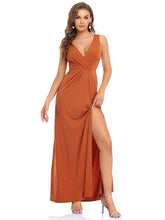 Load image into Gallery viewer, Color=Burnt orange | Women Fashion A Line V Neck Long Gillter Evening Dress With Side Split Ep07505-Burnt orange 1