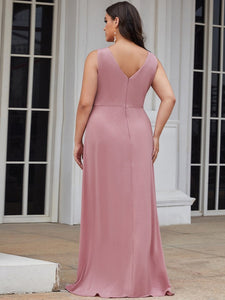 Color=Orchid | Plus Size Women Fashion A Line V Neck Long Gillter Evening Dress With Side Split Ep07505-Orchid 2