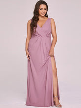 Load image into Gallery viewer, Color=Orchid | Plus Size Women Fashion A Line V Neck Long Gillter Evening Dress With Side Split Ep07505-Orchid 8