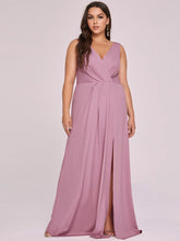 Load image into Gallery viewer, Color=Orchid | Plus Size Women Fashion A Line V Neck Long Gillter Evening Dress With Side Split Ep07505-Orchid 9