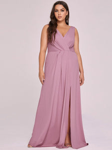 Color=Orchid | Plus Size Women Fashion A Line V Neck Long Gillter Evening Dress With Side Split Ep07505-Orchid 9