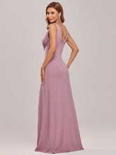 Load image into Gallery viewer, Color=Orchid | Women Fashion A Line V Neck Long Gillter Evening Dress With Side Split Ep07505-Orchid 7