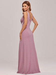 Color=Orchid | Women Fashion A Line V Neck Long Gillter Evening Dress With Side Split Ep07505-Orchid 7
