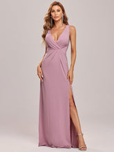 Load image into Gallery viewer, Color=Orchid | Women Fashion A Line V Neck Long Gillter Evening Dress With Side Split Ep07505-Orchid 8