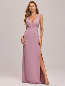 Color=Orchid | Women Fashion A Line V Neck Long Gillter Evening Dress With Side Split Ep07505-Orchid 8