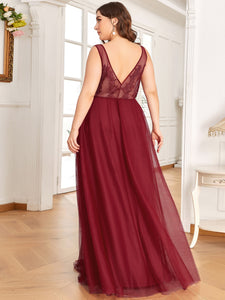 Color=Burgundy | Women's Fashion Sleeveless Wholesale Plus Size Party Dresses-Burgundy 2