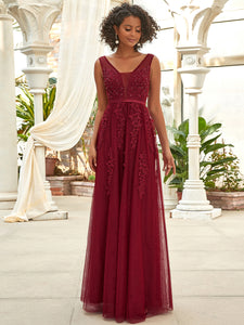 Color=Burgundy | Women's Fashion Sleeveless Wholesale Plus Size Party Dresses-Burgundy 3