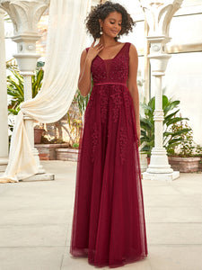 Color=Burgundy | Women's Fashion Sleeveless Wholesale Plus Size Party Dresses-Burgundy 4
