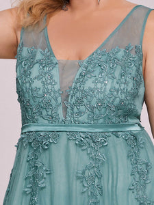 Color=Dusty Blue | Women's Fashion Sleeveless Wholesale Plus Size Party Dresses-Dusty Blue 5