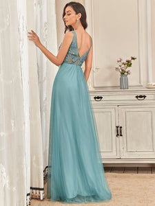 Color=Dusty blue | Women's Fashion Sleeveless Wholesale Plus Size Party Dresses-Dusty blue 4