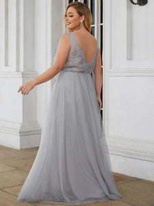 Color=Grey | Women's Fashion Sleeveless Wholesale Plus Size Party Dresses-Grey 2