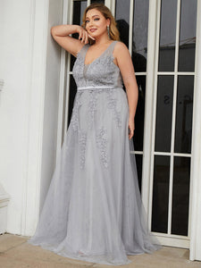 Color=Grey | Women's Fashion Sleeveless Wholesale Plus Size Party Dresses-Grey 3
