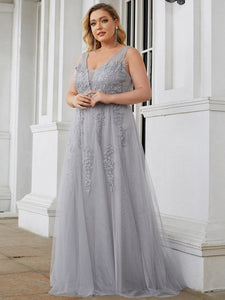 Color=Grey | Women's Fashion Sleeveless Wholesale Plus Size Party Dresses-Grey 4