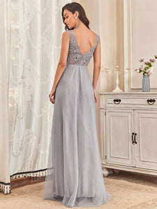 Color=Grey | Women's Fashion Sleeveless Wholesale Plus Size Party Dresses-Grey 4