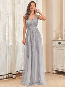 Color=Grey | Women's Fashion Sleeveless Wholesale Plus Size Party Dresses-Grey 3