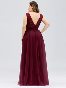 Color=Burgundy | Women'S Fashion V Neck Sleeveless Long Evening Party Dresses-Burgundy 2