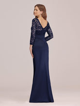 Load image into Gallery viewer, Color=Navy Blue | Women Elegant Round Neck Long Sleeves Lace Evening Cocktail Dresses Ep07584-Navy Blue 7