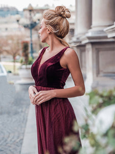 COLOR=Burgundy | Shimmery Floor Length Burgundy Prom Dress-Burgundy 2