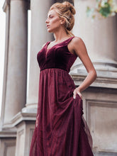 Load image into Gallery viewer, COLOR=Burgundy | Shimmery Floor Length Burgundy Prom Dress-Burgundy 3
