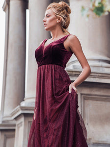 COLOR=Burgundy | Shimmery Floor Length Burgundy Prom Dress-Burgundy 3