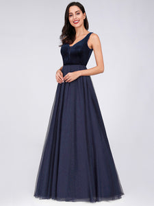 COLOR=Navy Blue | Shimmery Floor Length Burgundy Prom Dress-Navy Blue 2