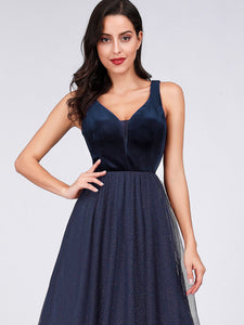 COLOR=Navy Blue | Shimmery Floor Length Burgundy Prom Dress-Navy Blue 4