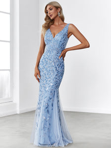 Color=Sky Blue | Classic Fishtail Sequin Wholesale Evening Dresses for Women EP07886-Sky Blue 1