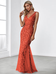 Color=Burnt Orange | Classic Fishtail Sequin Wholesale Evening Dresses for Women EP07886-Burnt Orange 13