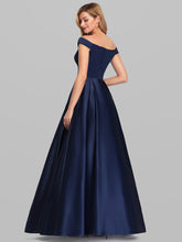 Load image into Gallery viewer, COLOR=Navy Blue | Women&#39;S A-Line V-Neck Off Shoulder Evening Dress-Navy Blue 4
