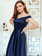 Load image into Gallery viewer, COLOR=Navy Blue | Women&#39;S A-Line V-Neck Off Shoulder Evening Dress-Navy Blue 2