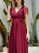 Load image into Gallery viewer, Color=Burgundy | Women&#39;s V-Neck A-Line Floor-Length Wholesale Bridesmaid Dresses EP07962-Burgundy 5