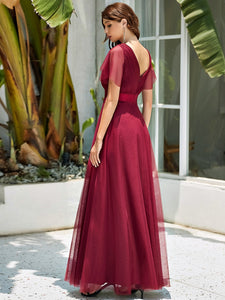 Color=Burgundy | Women's V-Neck A-Line Floor-Length Wholesale Bridesmaid Dresses EP07962-Burgundy 3