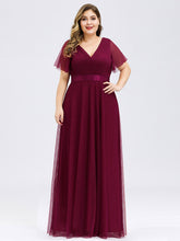 Load image into Gallery viewer, Color=Burgundy | Plus Size Women&#39;S V-Neck A-Line Short Sleeve Floor-Length Bridesmaid Dresses Ep07962-Burgundy 4