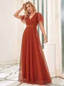 Color=Burnt orange | Women's Pretty V-Neck A-Line Floor-Length Wholesale Bridesmaid Dresses EP07962-Burnt orange 18