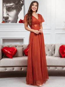 Color=Burnt orange | Women's Pretty V-Neck A-Line Floor-Length Wholesale Bridesmaid Dresses EP07962-Burnt orange 13