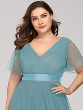 Load image into Gallery viewer, Color=Dusty Blue | Plus Size Women&#39;S V-Neck A-Line Short Sleeve Floor-Length Bridesmaid Dresses Ep07962-Dusty Blue 5
