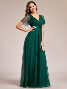 Color=Dark Green | Women's Pretty V-Neck A-Line Floor-Length Wholesale Bridesmaid Dresses EP07962-Dark Green 