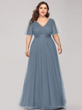 Load image into Gallery viewer, Color=Dusty Navy | Plus Size Women&#39;S V-Neck A-Line Short Sleeve Floor-Length Bridesmaid Dresses Ep07962-Dusty Navy 4
