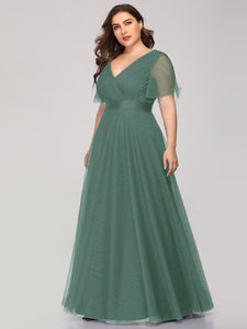 Color=Green Bean | Plus Size Women'S V-Neck A-Line Short Sleeve Floor-Length Bridesmaid Dresses Ep07962-Green Bean 3