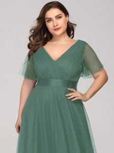 Color=Green Bean | Plus Size Women'S V-Neck A-Line Short Sleeve Floor-Length Bridesmaid Dresses Ep07962-Green Bean 5