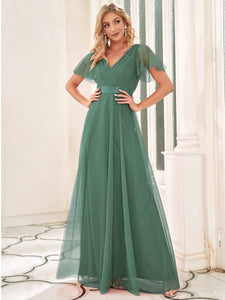Color=Green Bean | Women's V-Neck A-Line Floor-Length Wholesale Bridesmaid Dresses EP07962-Green Bean 28